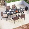 Perfect & William 9 Pieces Patio Dining Set for 8 Outdoor Dining Furniture with 1 X-large E-coating Square Metal Table and 8 Rattan Chairs with Cushions Outdoor Table & Chairs f