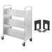 SKYSHALO 200LBS Book Cart Library Cart 30x14x45 Inch Rolling Book Cart Double Sided W-Shaped Sloped Shelves with 4-Inch Lockable Wheels for Home Shelves Office and School Book Truck in White