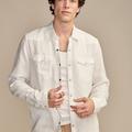 Lucky Brand Linen Western Long Sleeve Shirt - Men's Clothing Outerwear Shirt Jackets in Bright White, Size 2XL