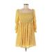 Melrose and Market Casual Dress - Mini Square 3/4 sleeves: Yellow Floral Dresses - Women's Size Medium