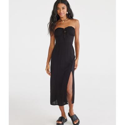 Aeropostale Womens' Solid Sweetheart Strapless Midi Dress - Black - Size S - Rayon