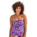 Plus Size Women's Smocked Bandeau Tankini Top by Swimsuits For All in Purple Palm Leaves (Size 10)