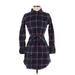 The Blue Shirt Shop Casual Dress - Mini Collared Long sleeves: Blue Print Dresses - Women's Size X-Small