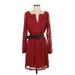 Chelsea & Violet Casual Dress - A-Line Plunge Long sleeves: Burgundy Print Dresses - Women's Size Small