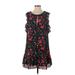 J.Crew Factory Store Casual Dress - Shift Keyhole Short sleeves: Black Floral Dresses - Women's Size Small