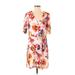 H&M Casual Dress - Shift V Neck Short sleeves: Orange Floral Dresses - Women's Size Medium