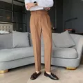 FJMen-Pantalon Classique à Jambes Droites pour Homme Coupe Slim Taille Haute Poches Vintage