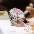 Bague en argent regardé 925 avec pierre précieuse goutte rose bague en diamant complet bijoux de