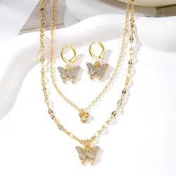 EN-Ensemble de bijoux pendentif papillon pour femmes collier et boucles d'oreilles en cristal