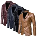 2023 New Men Business Casual Leather Jacket Black / khaki Fashion Men's Suit Collar Coats Large Size