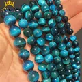 Perles naturelles rondes en œil de tigre bleu paon pour la fabrication de bijoux breloques de