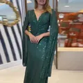 Robe maxi en polyester à paillettes pour femmes manches fendues col en V profond superbe robe à