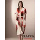 TRAFZA-Robe en Satin Vintage Chic pour Femme Imprimé Floral Col en V Ceinture Manches sulf