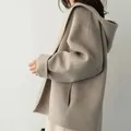 Manteau en laine à capuche pour femmes manteau court en coton vêtements décontractés pour dames