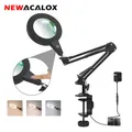 NEWACALOX-Loupe en verre 5X contrôle tactile éclairage 108 SMD LED Lampe de bureau 3 modes