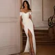 Robe de Soirée de Forme Sirène en Satin Blanc pour Femme Tenue de Bal de Mariage Formelle