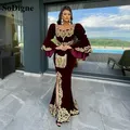SoDigne-Caftan marocain bordeaux avec appliques en dentelle robe de Rhsirène velours manches