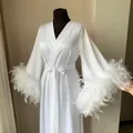 Boudoir blanc longueur au sol pour mariage robe longue en spandex robes de plumes robe longue