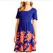Anthropologie Dresses | Anthropologie Hd In Paris Blushed Blooms Dress Size L Stretch Short Sleeve | Color: Blue | Size: L