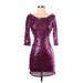 Lulus Cocktail Dress - Bodycon Boatneck 3/4 sleeves: Purple Solid Dresses - Women's Size Small