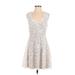 BCBGMAXAZRIA Cocktail Dress - A-Line V-Neck Sleeveless: White Solid Dresses - Women's Size Small