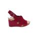 Clarks Wedges: Burgundy Solid Shoes - Women's Size 7 1/2 - Open Toe