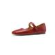 Elagant Flat Heels Retro Square Toe Genuine Leather Women Shoes Spring Autumn Hook & Loop Casual Female Flats Shoes, Wine red, 2/2.5 UK