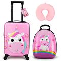 Emissary Kids Luggage With Wheels For Girls,18” Unicorn Kids Suitcase With 14” Backpack,Hard-Sided Rolling Kids Suitcase,Kids Suitcases For Girls,Kids Carry On Luggage With Wheels, Pink, Traveling