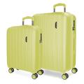 Movom Wood Luggage Set Yellow 55/65 cm Rigid ABS Closure TSA Integrated 119L 6.75 kg 4 Wheels Double Hand Luggage, Lemon Tree, Suitcase Set