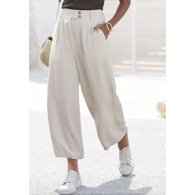Bundfaltenhose LASCANA, Damen, Gr. 46, N-Gr, beige (sand), Web, Obermaterial: 85% Viskose, 15% Leinen, unifarben, modisch, figurumspielend lang, Hosen, mit Taschen und Knopfdetail, weites Bein, Leinenhose, Sommerhose, Topseller Image