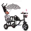 Tricycle Stroller, Double Children's Tricycle Twin Trolley,Adjustable Canopy, Safety Harness, Storage, for 1-6 Years Old Two-Seater Cart Removable Push Handle (Color : C)