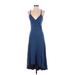 Lands' End Casual Dress - Midi V Neck Sleeveless: Blue Marled Dresses - Women's Size Small