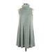 Bobeau Casual Dress - Mini Turtleneck Sleeveless: Green Marled Dresses - Women's Size Small