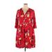 Old Navy Casual Dress - Mini V-Neck 3/4 sleeves: Red Floral Dresses - Women's Size 2X-Large