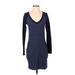 Athleta Casual Dress - Bodycon V-Neck Long sleeves: Blue Color Block Dresses - Women's Size 2X-Small