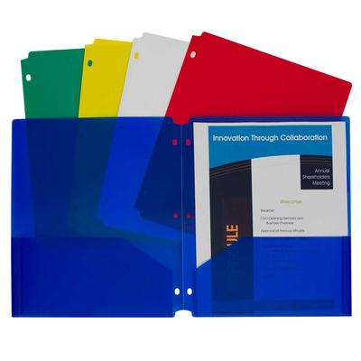 C-Line Poly Portfolio Folder, 3-Hole Punch, 2-Pocket, Assorted Colors, Set of 10