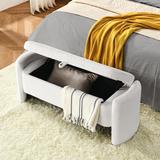 Oval Ottoman Storage Bench Chenille Fabric Bench with Large Storage Space
