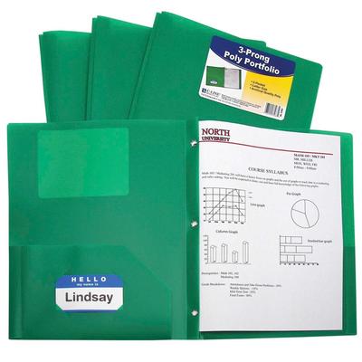 C-Line 2-Pocket Poly Portfolio with Prongs, Green, Pack of 25
