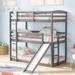 Twin Over Twin Over Twin Bunk Bed for 3, Wood Detachable Triple Bunk Bed with Slide & 2 Ladders, Solid Wood Twin Triple Bedframe