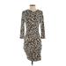 Juicy Couture Casual Dress - Bodycon Crew Neck 3/4 sleeves: Brown Leopard Print Dresses - Women's Size X-Small
