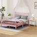 3 Pcs Sets Queen Size Platform Wood Slat Bed with Pink Gourd Shaped Headboard Footboard,Center Support Legs,2 White Nightstands