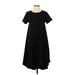 Lularoe Casual Dress - A-Line Crew Neck Short Sleeve: Black Solid Dresses - Women's Size X-Small
