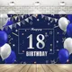 Toile de fond pour photographie Happy 18th bleu marine argent blanc bannière guirlande pour