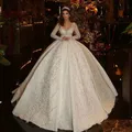 Robe de Mariée Arabe Saoudite Tenue de Bal Manches sulf Dos aux Princesse Chérie Paillettes