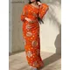 Robe longue en mousseline de soie à manches longues pour femmes paillettes sexy orange mince