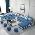 Linlamim Fabric Sofa Set Furniture Living Room Sofa Set with USB and Stools / Big U Shape Cloth