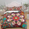 Bohemian Mandala Duvet Cover Set King/Queen Size Red Abstract Boho Lotus Bedding Set Women Exotic