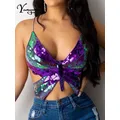 Sexy Halter Sequin Butterfly Top corsetto y2k Crop Top donna Summer Top Club Top da donna Backless