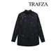 TRAFZA Autumn Women's Black Casual Shirt Fashion Jewelry Embellished Long Sleeve Women's Loose Shirt