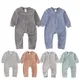 Newborn Baby Boy Romper Long sleeve Girl Infant Cotton Clothes Knitted Stripe Solid Jumpsuit For